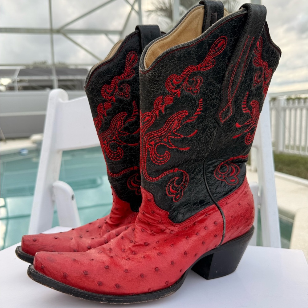 Corral red ostrich cowboy boots - Picture 7 of 12